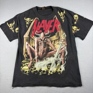 Vintage 1993 Slayer Brockum All Over Print Demon T-Shirt Made USA XL